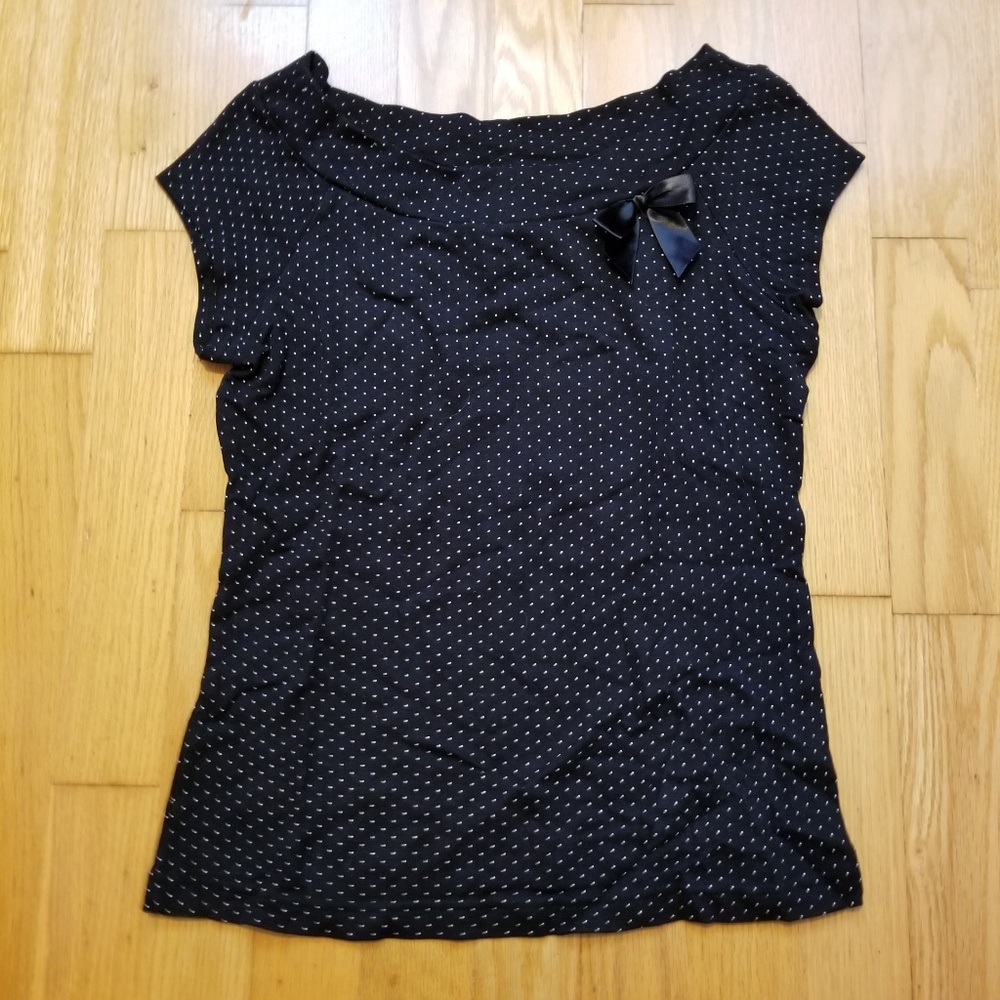 Retro Polka Dot Ribbon Boat Neck Shirt